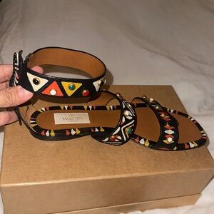 Valentino Black Sandals with Colorful Embellishments